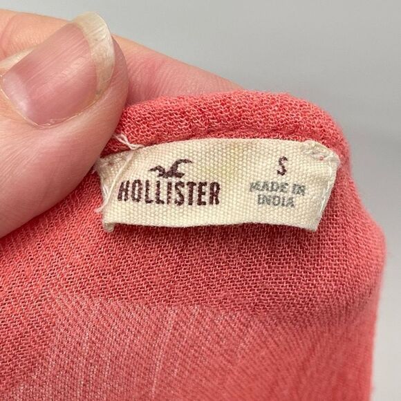 Hollister Mini Dress Floral Embroidered Button Stretch Elastic Waist coral small - Picture 5 of 15